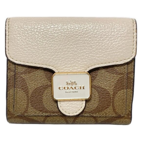 Auth COACH Signature C7805 Khaki White PVC Leather - Bifold Wallet - Picture 1 of 7